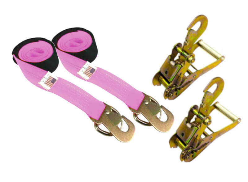 Snap Hook ratchets with specialty wheel lift tie down that come with a D-Ring and Snap Hook.  Easy to use.  Durable and available in several different colors at Baremotion.