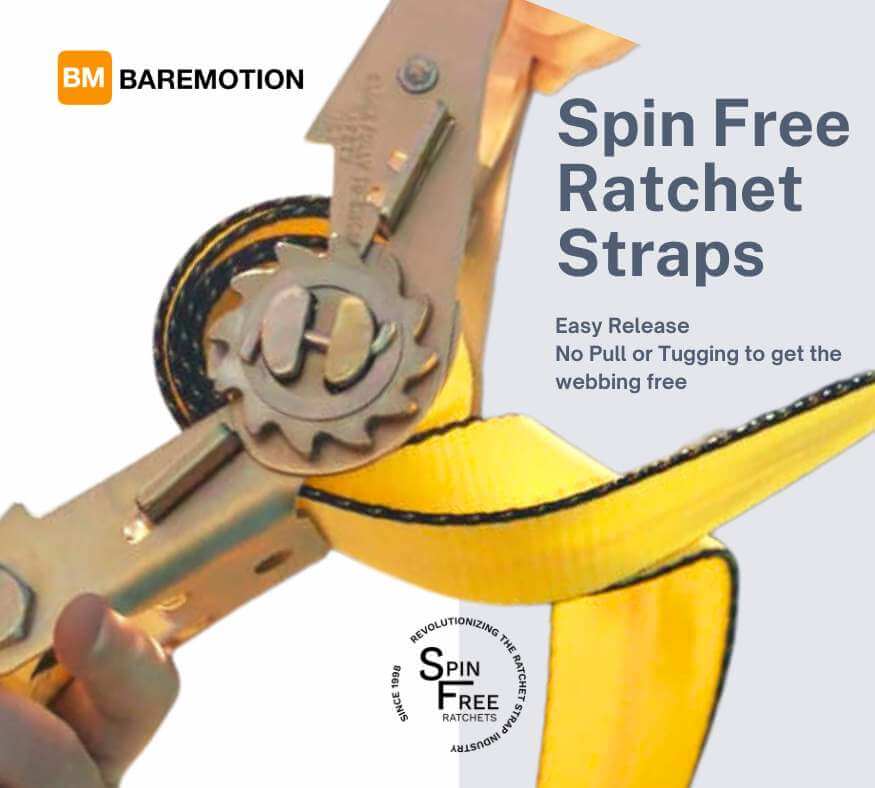 2" SPIN FREE Ratchet Straps available at Baremotion