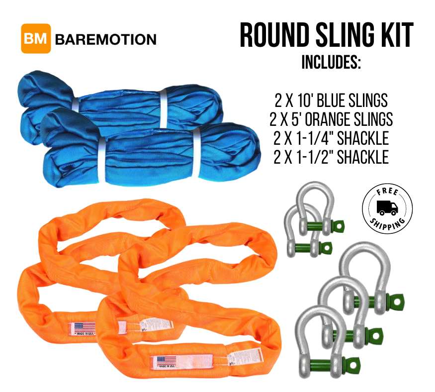 Soreader bar round sling kit with shackles.  Made in the USA &amp; appropriate Shackles by Green Pin Van Beest.  Comes with Blue and Orange round lifting slings