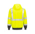 Yellow safety jacket with reflective stripes on a white background