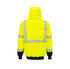 Yellow safety jacket with reflective stripes on a white background