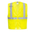Yellow safety vest with reflective stripes on a white background.  Portwest UC493 Economy Hi-Vis Band & Brace Zipped Vest – Yellow available at Baremotion.com