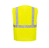 The back of a Yellow safety vest with reflective stripes on a white background