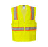 Yellow safety vest with reflective stripes on a white background