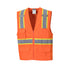 Orange safety vest with reflective stripes on a white background
