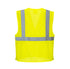 Back of a Yellow safety vest with reflective stripes on a white background