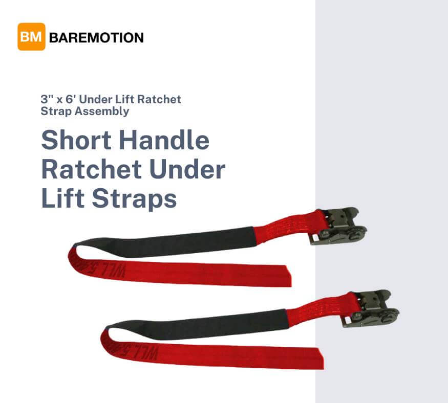  3" x 6' Underlift Tie Down Red Straps with short handle ratchet and protective sleeve
