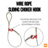 Wire rope sliding choker hook with text explaining its function on a white background.