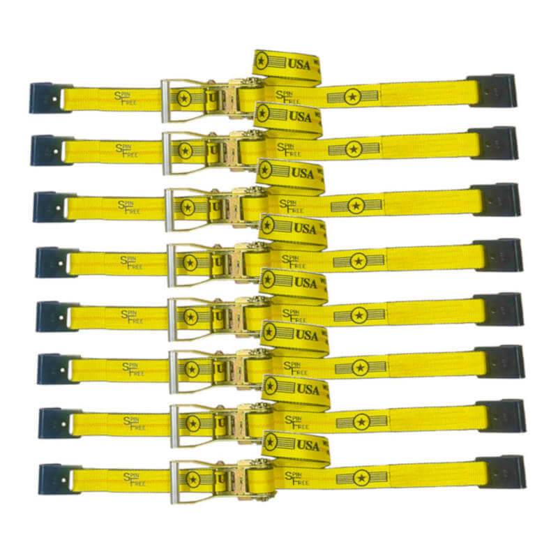 2" SPIN FREE Ratchet Straps with Flat Hooks 8-PACK