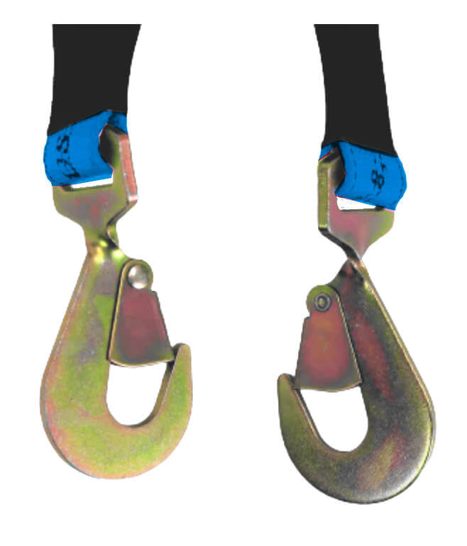 Axle v-bridle strap comes with twisted snap hooks.