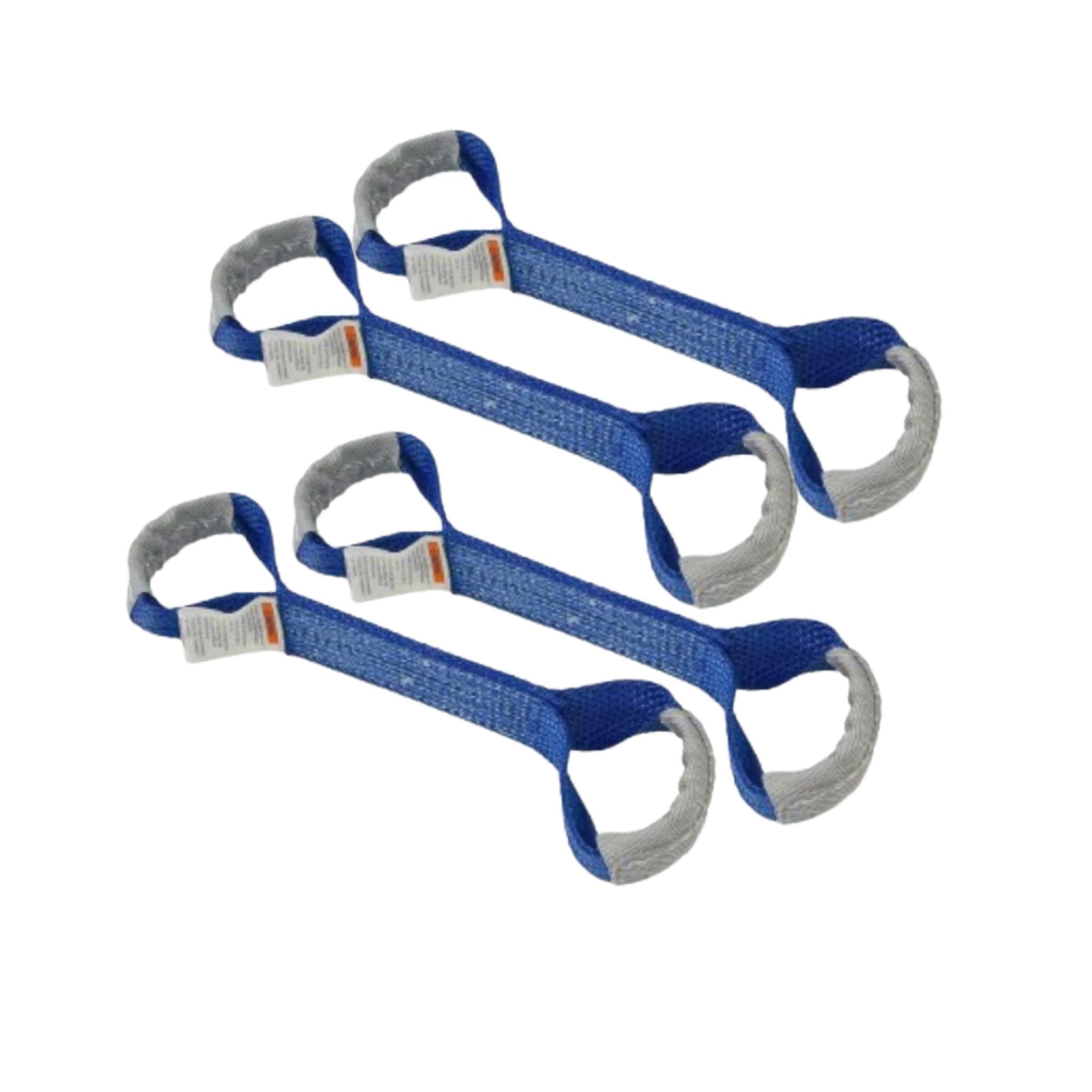 Blue dogbone tie-down straps used with the 8-pont kit
