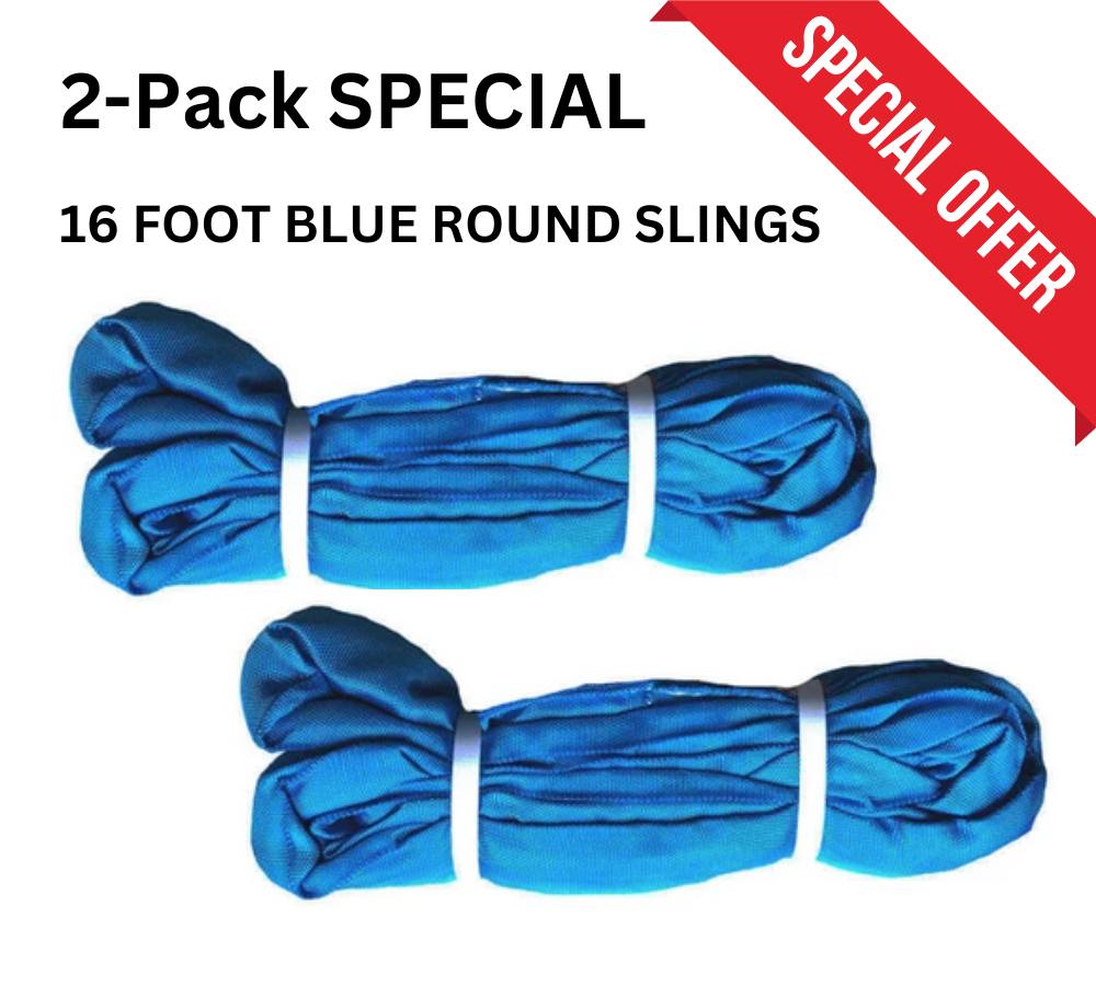 2-Pack:  16' Blue Round Slings Polyester - 21,200 LBS WLL