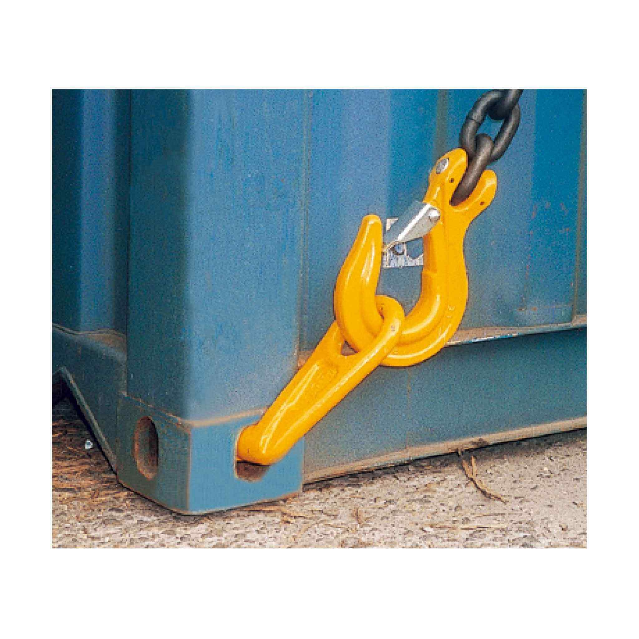 Yoke container hook in use