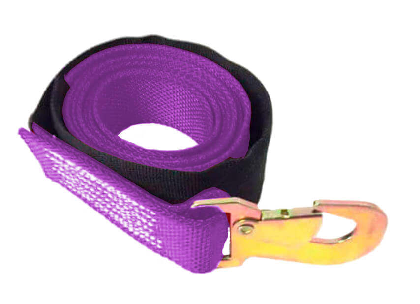 2" x 10' Purple snap hook strap comes with a Protective Sleeve. Ideal for Dynamic wheel lift tow trucks