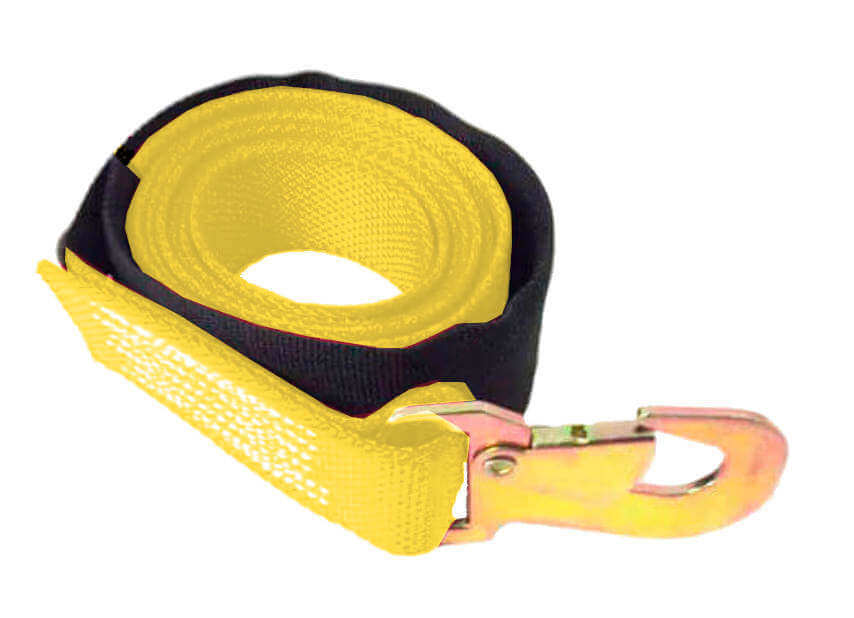 2" x 8' Yellow Tie-down Strap with a Snap Hook.