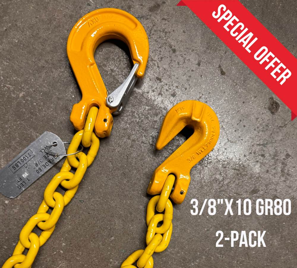 3/8" X 10' GR 80 Chain Sling w/Grab & Sling Hook (2-PACK)
