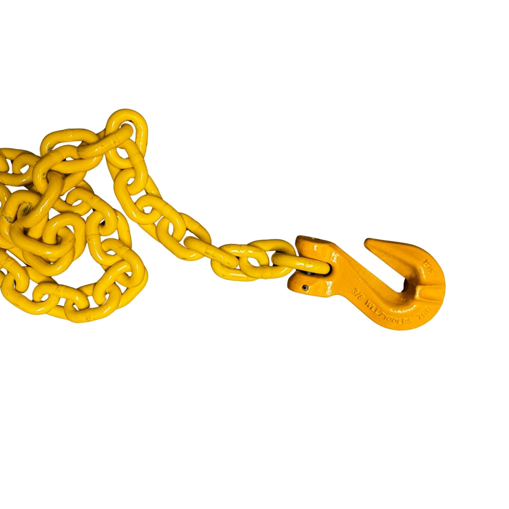 Grade 80 chain with cradle grab hook.  Yellow coated alloy steel for durability.