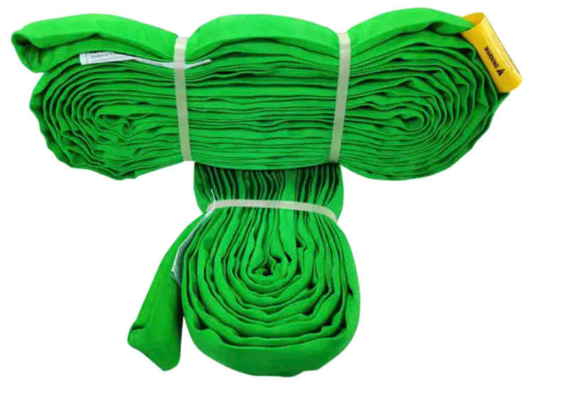 Green Polyester Round Slings, also termed Endless Round Slings, are utilized for heavy load lifting applications.