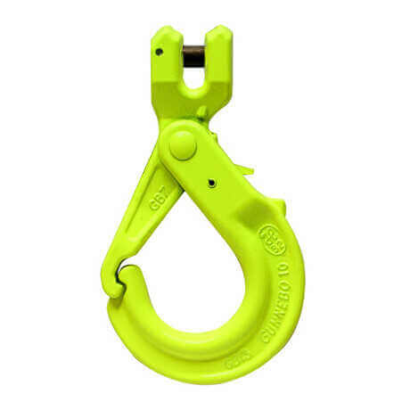 Gunnebo Grabiq Grade 100 GBK Clevis Self Locking Hook.  Bright Color lifting hook available in several sizes at Baremotion