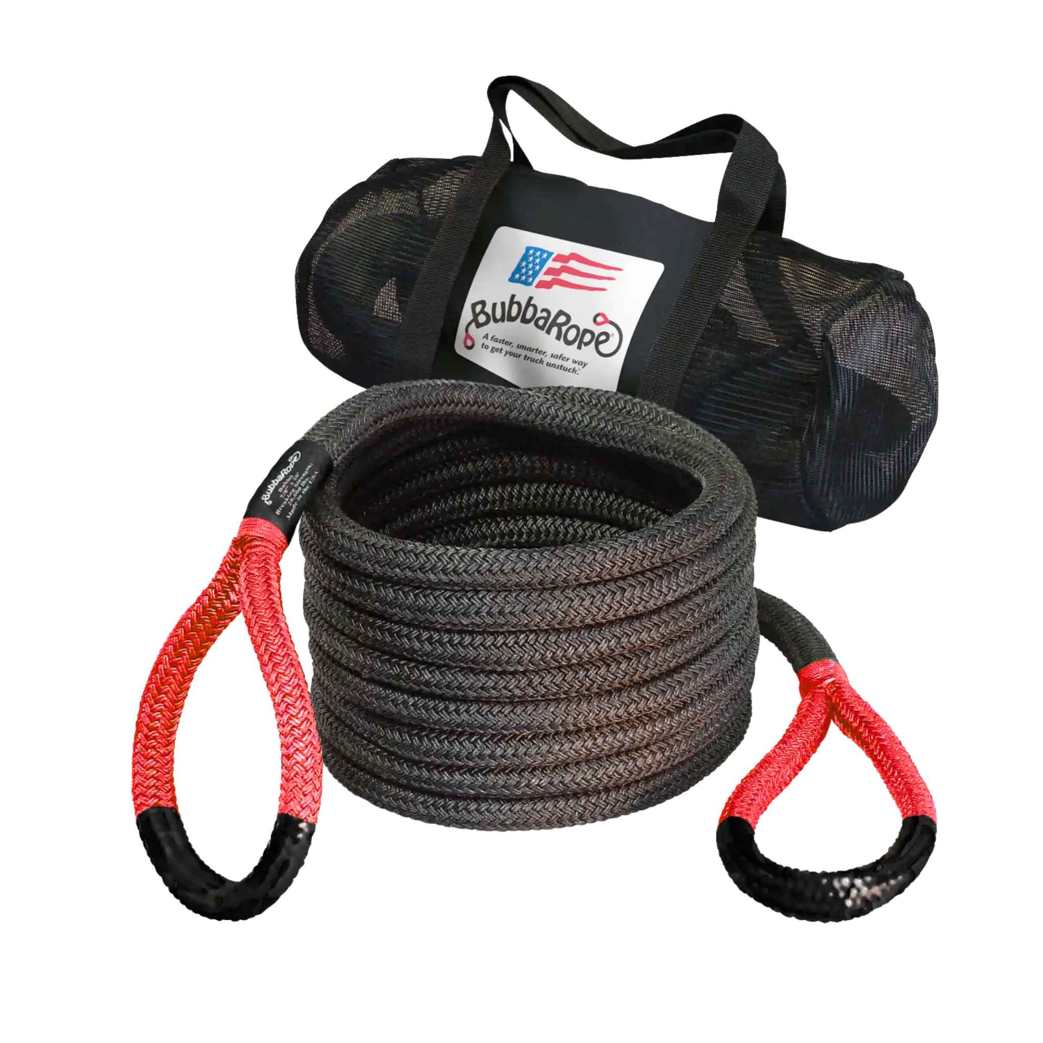 Bubba Rope with red and black handles and carrying bag on a white background