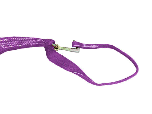 Premium high visibility tie-down strap with loop end mini J hook is ideal for towing a variety of vehicles.  Comes with purple webbing
