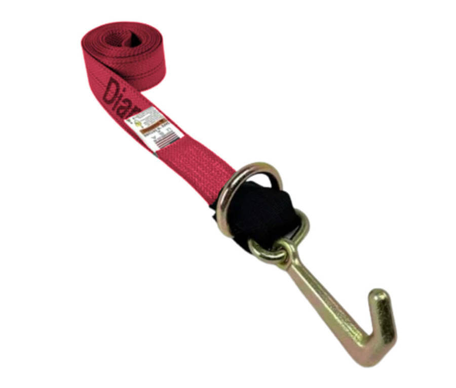 Red Tie Down Strap with Mini J-Hook & D-Ring Combo