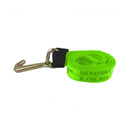 Hi-Vis Green 2" x 10' made with strong and durable Diamond Weave webbing.  Fits any 2" ratchet and is assembled in the USA.
