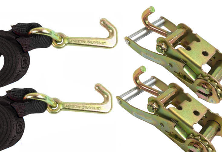 2-pack:  Black Diamond Weave Tie Down Strap with a forged Mini J-Hook & finger ratchet buckles