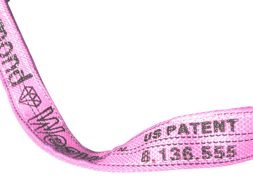 Pink Diamond Weave abrasion resistant webbing used for tie-down assemblies.