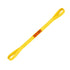 yellow synthetic web sling eye & eye configuration.  Tag sewn in the middle