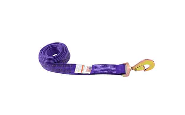 purple 2" wide straps with twisted snap hook.  