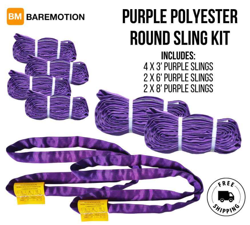Purple Endless Round Sling Kit (8 Slings).  For light duty lifting and pulling