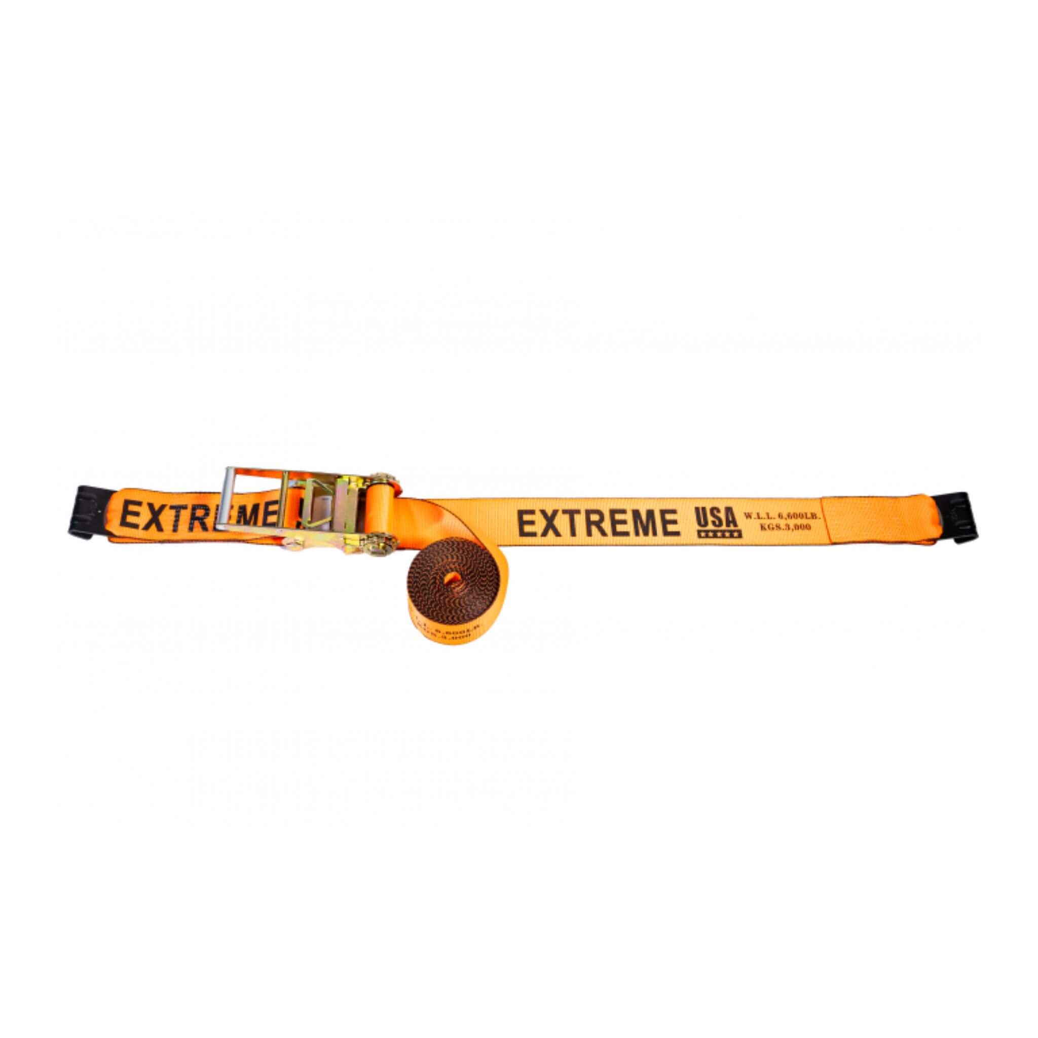 4" Heavy-Duty SPIN FREE Ratchet Strap with Flat hook – Orange EXTREME 6,600 WLL