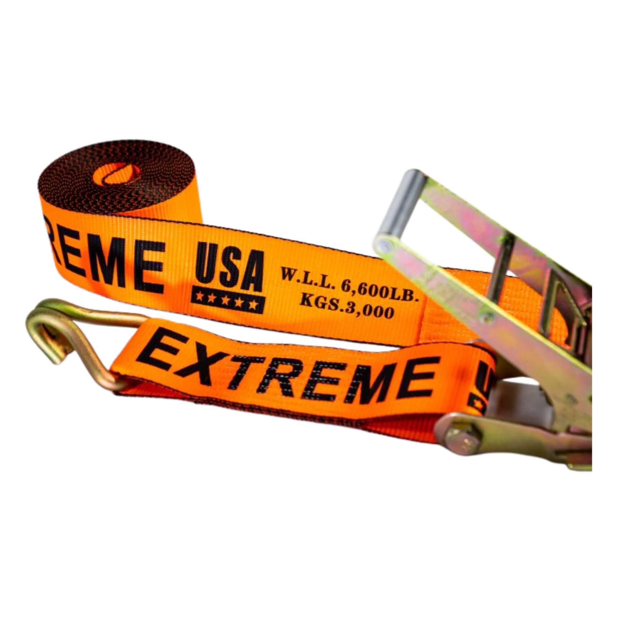 4" Heavy-Duty SPIN FREE Ratchet Strap with Wire hook – Orange EXTREME 6,600 WLL