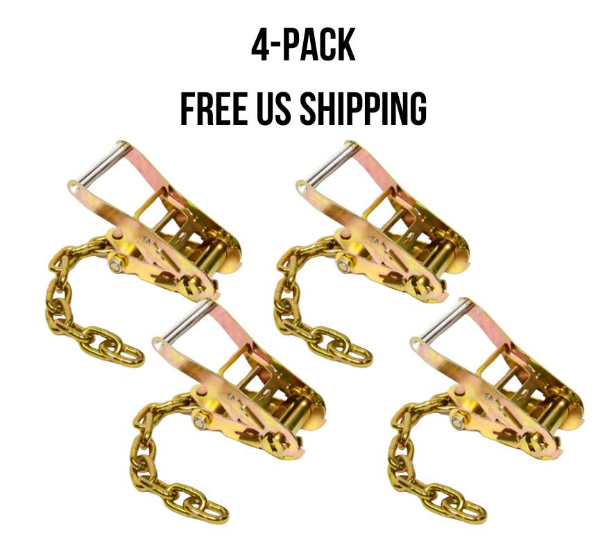 4-PACK:  2" Wide Handle Ratchet Buckle with Chain