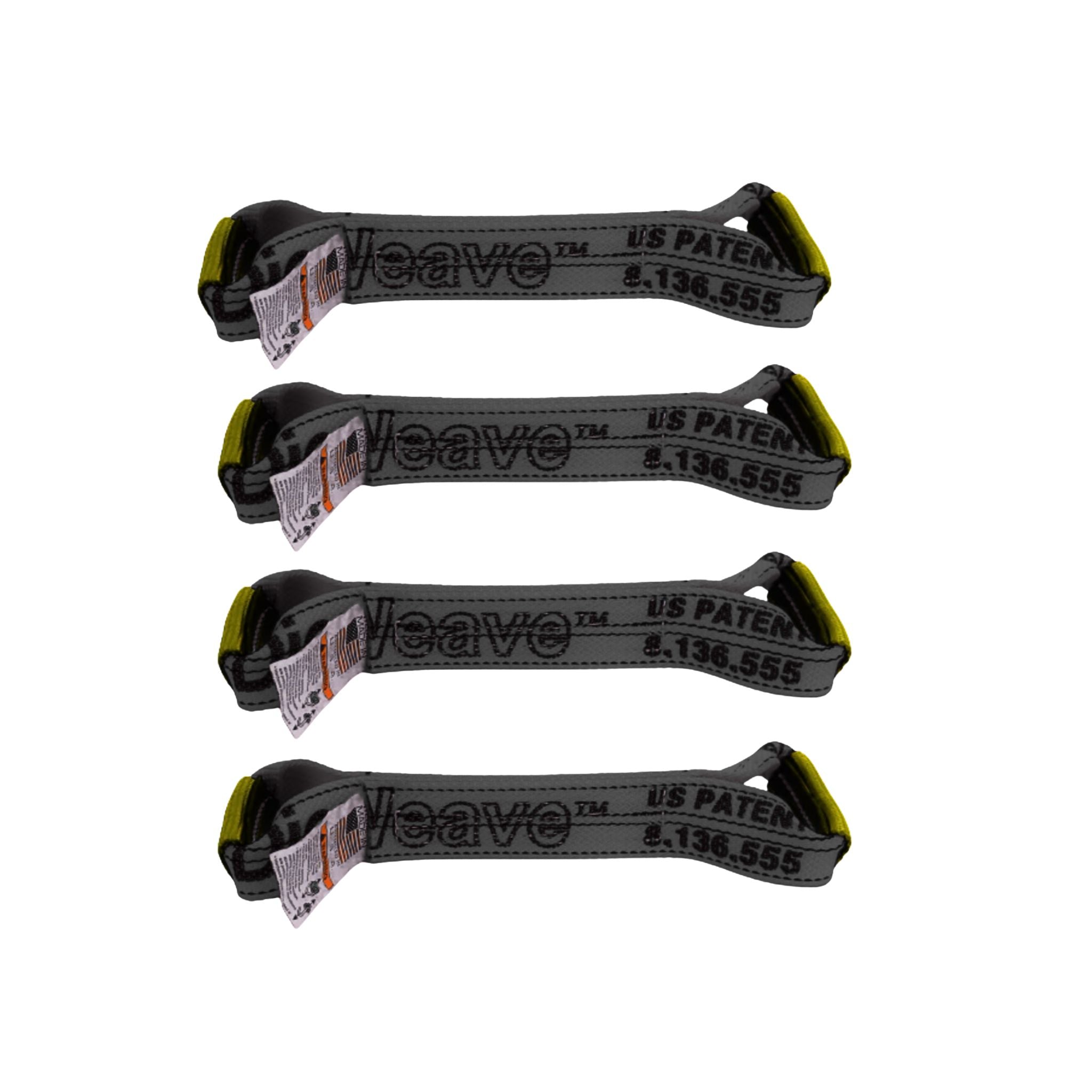 Set of Black colored diamond weave tie-down straps called "dogbones".  Used in the 8-point tie-down system for vehicle transport and towing.  Available at Baremotion