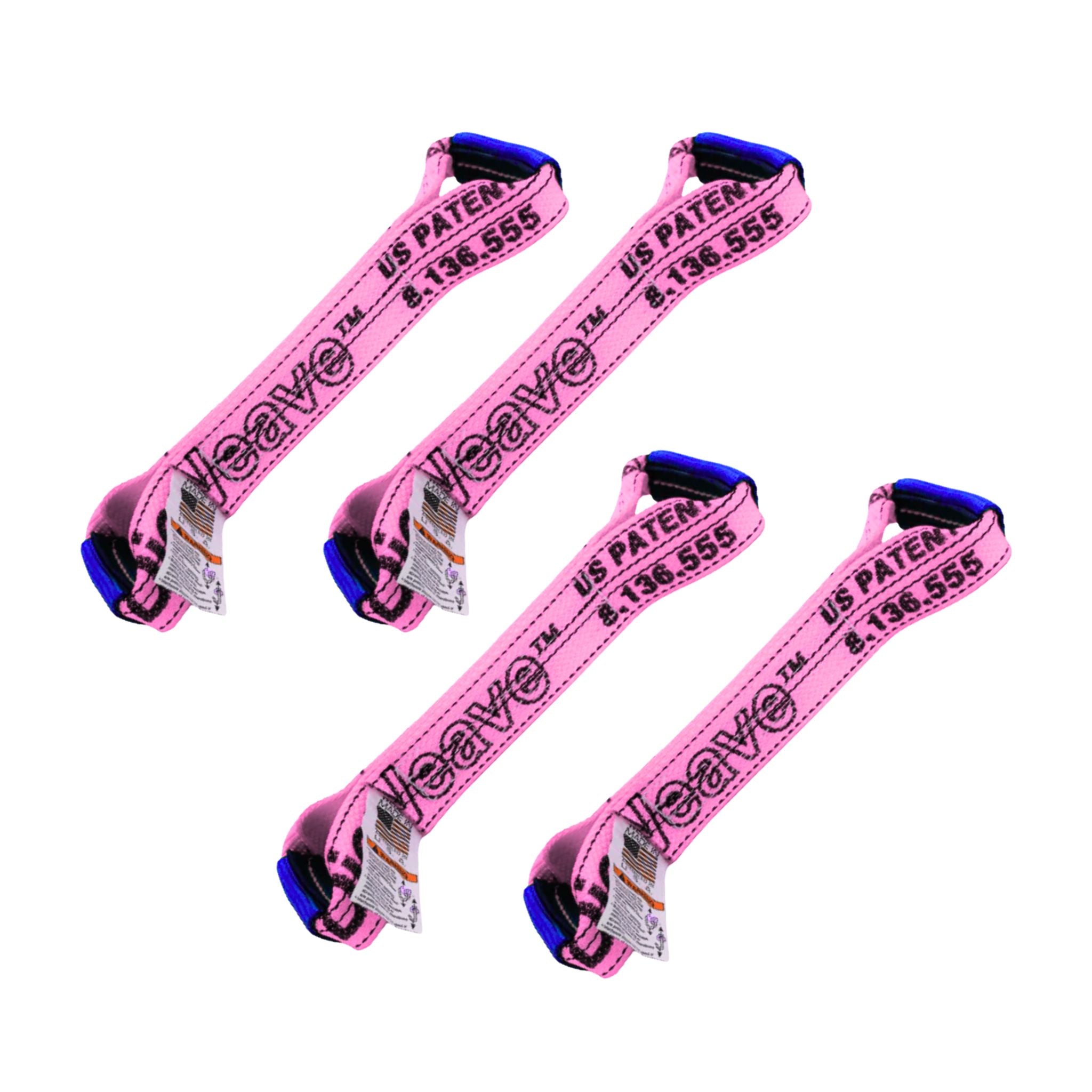 Set of Pink diamond weave tie-down straps called "dogbones".  Used in the 8-point tie-down system for vehicle transport and towing.  Available at Baremotion