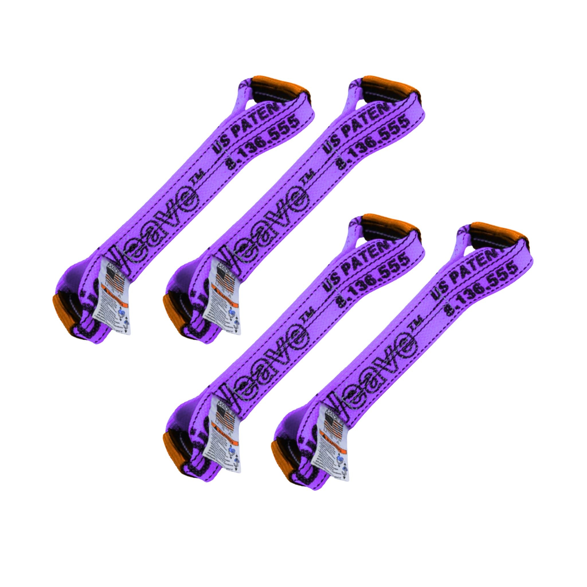 Set of Purple diamond weave tie-down straps called "dogbones".  Used in the 8-point tie-down system for vehicle transport and towing.  Available at Baremotion