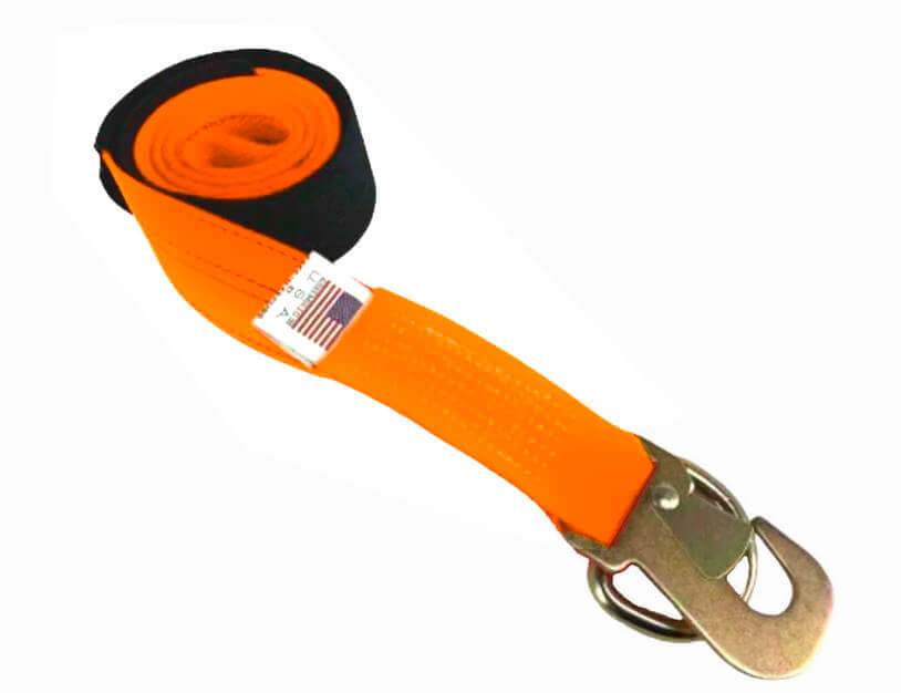 Wheel Lift Strap w/ Flat Snap Hook & D-Ring Orange Diamond Weave strap used in the towing industry