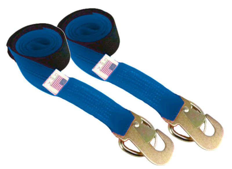Featuring a Dynamic Flat Snap Hook and a D-Ring, it's quick and effortless to transition between the two hooks.  These Blue straps are ideal for tow truck use