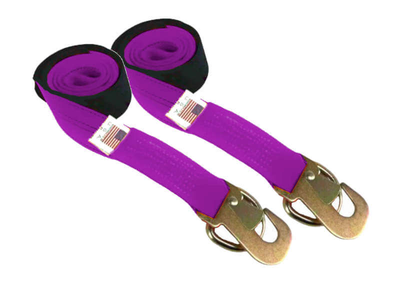Purple diamond Weave tie downs used in the car transport towing industry.
