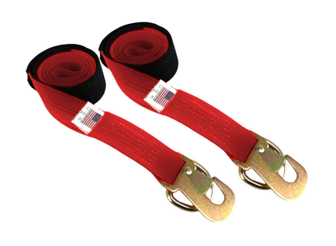 8' Red Diamond Weave Wheel Lift Strap w/ Flat Snap Hook & D-Ring 2-pack