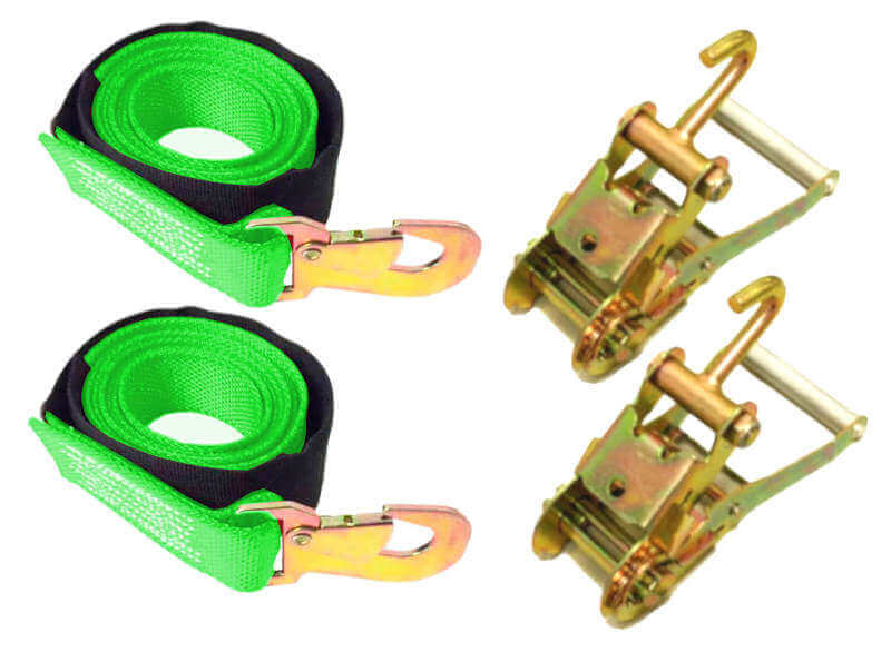 8' Wheel Lift Strap with Dynamic Flat Snap Hook Hi-Viz comes with finger ratchets 2-pack