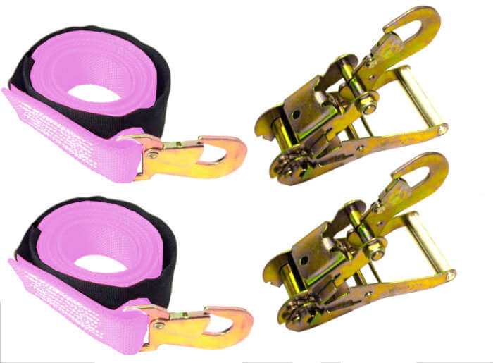  Pink 2" wide tie down strap for Dynamic wheel lift tow trucks.   This is a 2-pack with snap hook ratchets.