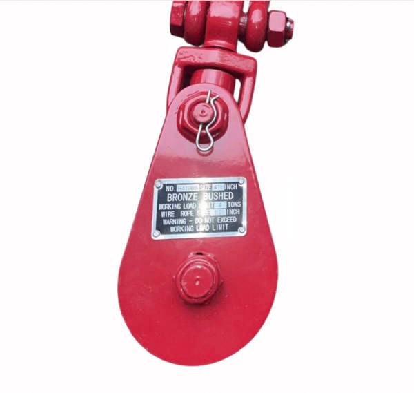 Snatch Block with Shackle Hook.  Red Color, although color may vary.  Available at Baremotion in several sizes
