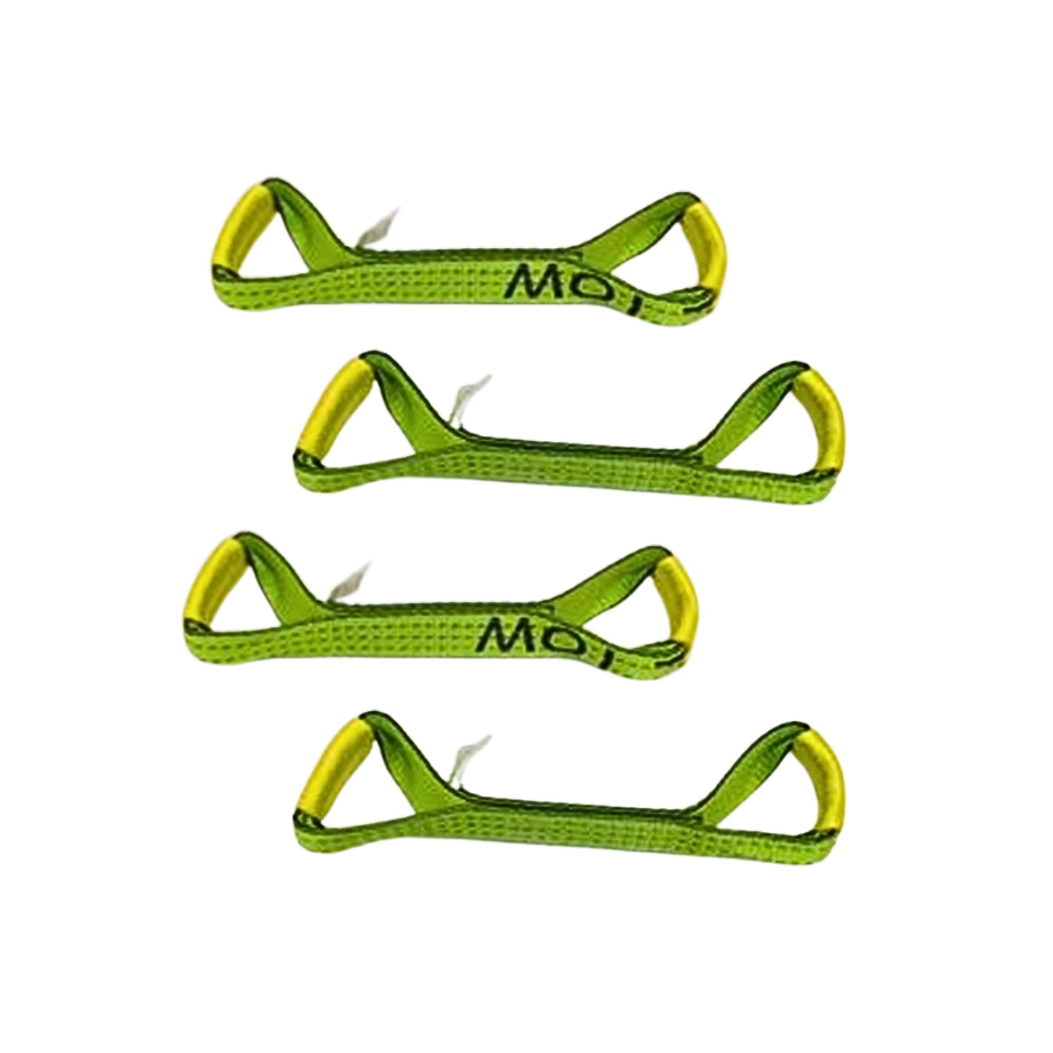 A set of Tecnic Hi-Vis Green "dogbone' Tie-down Straps used for car transport and towing.  Available at Baremotion