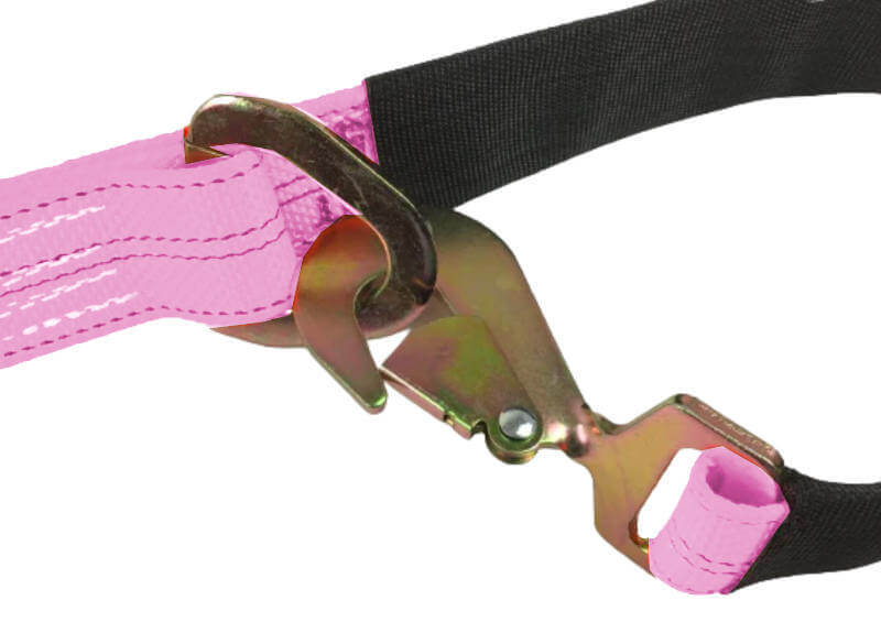 V-Bridle strap with twisted snap hooks that attach to a delta ring on the tie-down.