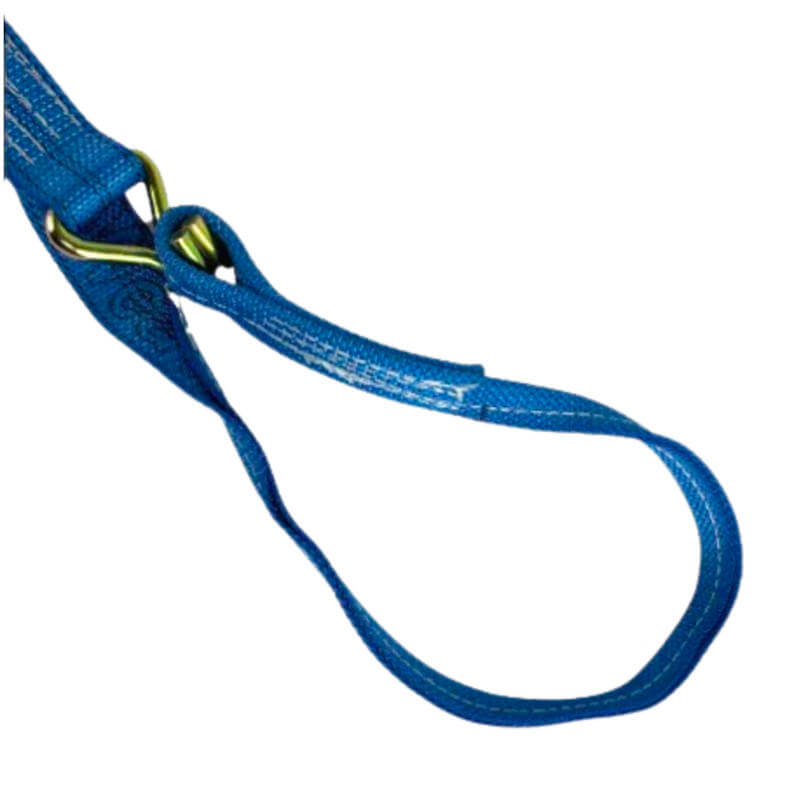 Easy to use wheel lift strap with a tapered thin loop to easily slide through the wheel.  Blue webbing