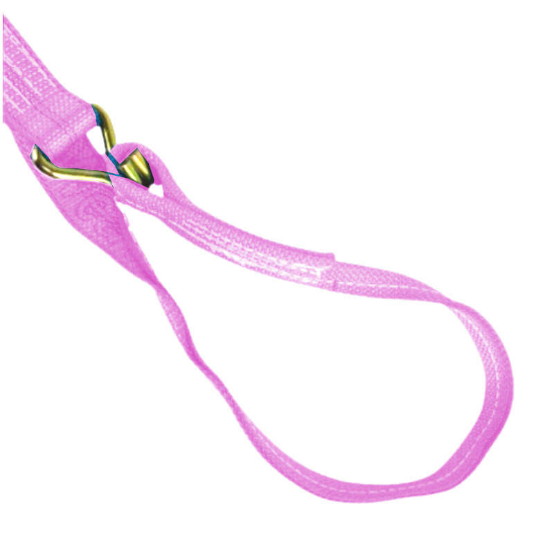 This tie down strap comes with a wire hook and tapered thin loop to easily slide through the wheel. 