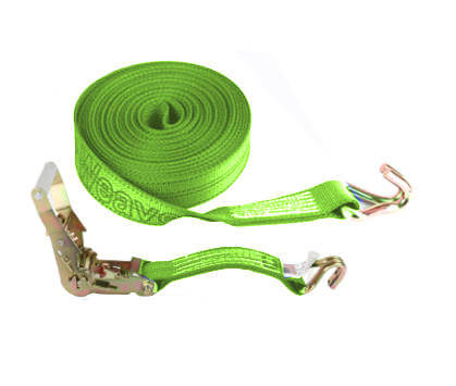 2" Hi-Viz Green Diamond Weave Ratchet Straps with Wire Hook available at Baremotion.com